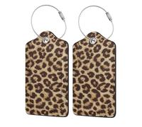 WKSGDSG 2-Pack Luggage Tags for Suitcases, Leopard, Personalized Aesthetic PU Leather Baggage Tags with Privacy Protection, Luggage Identifier Travel Id Tag for Cruise Vacations, 2 PCS