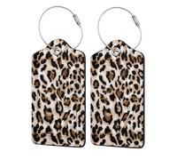 WKSGDSG 2-Pack Luggage Tags for Suitcases, Leopard Print, Personalized Aesthetic PU Leather Baggage Tags with Privacy Protection, Luggage Identifier Travel Id Tag for Cruise Vacations, 2 PCS