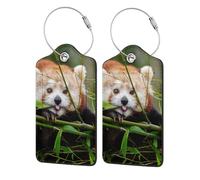 WKSGDSG 2-Pack Luggage Tags for Suitcases, Little Red Panda, Personalized Aesthetic PU Leather Baggage Tags with Privacy Protection, Luggage Identifier Travel Id Tag for Cruise Vacations, 2 PCS