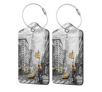 WKSGDSG 2-Pack Luggage Tags for Suitcases, Love from New York, Personalized Aesthetic PU Leather Baggage Tags with Privacy Protection, Luggage Identifier Travel Id Tag for Cruise Vacations, 2 PCS