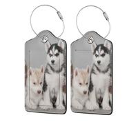 WKSGDSG 2-Pack Luggage Tags for Suitcases, Lovely Dogs, Personalized Aesthetic PU Leather Baggage Tags with Privacy Protection, Luggage Identifier Travel Id Tag for Cruise Vacations, 2 PCS