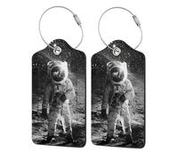 WKSGDSG 2-Pack Luggage Tags for Suitcases, Lunar Astronaut, Personalized Aesthetic Pu Leather Baggage Tags with Privacy Protection, Luggage Identifier Travel Id Tag for Cruise Vacations