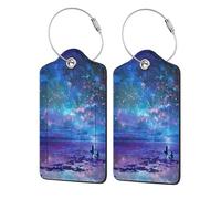 WKSGDSG 2-Pack Luggage Tags for Suitcases, Northern Lights, Personalized Aesthetic PU Leather Baggage Tags with Privacy Protection, Luggage Identifier Travel Id Tag for Cruise Vacations, 2 PCS