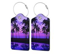 WKSGDSG 2-Pack Luggage Tags for Suitcases, Palm Tree Purple Sunset, Personalized Aesthetic Pu Leather Baggage Tags with Privacy Protection, Luggage Identifier Travel Id Tag for Cruise Vacations