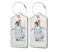 WKSGDSG 2-Pack Luggage Tags for Suitcases, Penguin Wearing Flowers, Personalized Aesthetic Pu Leather Baggage Tags with Privacy Protection, Luggage Identifier Travel Id Tag for Cruise Vacations