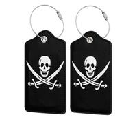 WKSGDSG 2-Pack Luggage Tags for Suitcases, Pirate Flag, Personalized Aesthetic Pu Leather Baggage Tags with Privacy Protection, Luggage Identifier Travel Id Tag for Cruise Vacations