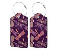 WKSGDSG 2-Pack Luggage Tags for Suitcases, Purple Dragonfly, Personalized Aesthetic PU Leather Baggage Tags with Privacy Protection, Luggage Identifier Travel Id Tag for Cruise Vacations, 2 PCS