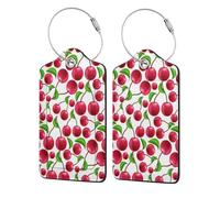 WKSGDSG 2-Pack Luggage Tags for Suitcases, Red Cherries, Personalized Aesthetic PU Leather Baggage Tags with Privacy Protection, Luggage Identifier Travel Id Tag for Cruise Vacations, 2 PCS
