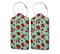 WKSGDSG 2-Pack Luggage Tags for Suitcases, Red Ladybugs Green, Personalized Aesthetic Pu Leather Baggage Tags with Privacy Protection, Luggage Identifier Travel Id Tag for Cruise Vacations