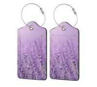 WKSGDSG 2-Pack Luggage Tags for Suitcases, Romantic Purple Lavender, Personalized Aesthetic PU Leather Baggage Tags with Privacy Protection, Luggage Identifier Travel Id Tag for Cruise Vacations