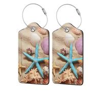 WKSGDSG 2-Pack Luggage Tags for Suitcases, Shells Beach, Personalized Aesthetic Pu Leather Baggage Tags with Privacy Protection, Luggage Identifier Travel Id Tag for Cruise Vacations