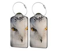 WKSGDSG 2-Pack Luggage Tags for Suitcases, Snowy Owl Eyes, Personalized Aesthetic Pu Leather Baggage Tags with Privacy Protection, Luggage Identifier Travel Id Tag for Cruise Vacations