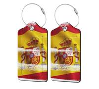 WKSGDSG 2-Pack Luggage Tags for Suitcases, Spain Flag, Personalized Aesthetic Pu Leather Baggage Tags with Privacy Protection, Luggage Identifier Travel Id Tag for Cruise Vacations