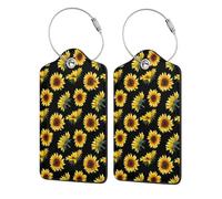 WKSGDSG 2-Pack Luggage Tags For Suitcases, Sunflower Flowers Black Yellow, Personalized Aesthetic PU Leather Baggage Tags With Privacy Protection, Luggage Identifier Travel Id Tag For Cruise Vacations