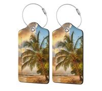 WKSGDSG 2-Pack Luggage Tags for Suitcases, Sunset Hawaiian Palm Tree, Personalized Aesthetic PU Leather Baggage Tags with Privacy Protection, Luggage Identifier Travel Id Tag for Cruise Vacations