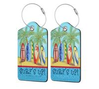 WKSGDSG 2-Pack Luggage Tags for Suitcases, Surfing Board, Personalized Aesthetic Pu Leather Baggage Tags with Privacy Protection, Luggage Identifier Travel Id Tag for Cruise Vacations