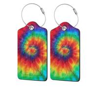 WKSGDSG 2-Pack Luggage Tags for Suitcases, Tie Dye Rainbow, Personalized Aesthetic Pu Leather Baggage Tags with Privacy Protection, Luggage Identifier Travel Id Tag for Cruise Vacations