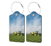 WKSGDSG 2-Pack Luggage Tags for Suitcases, Tractor Farm, Personalized Aesthetic PU Leather Baggage Tags with Privacy Protection, Luggage Identifier Travel Id Tag for Cruise Vacations, 2 PCS