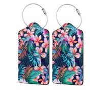 WKSGDSG 2-Pack Luggage Tags for Suitcases, Tropical Flowers, Personalized Aesthetic Pu Leather Baggage Tags with Privacy Protection, Luggage Identifier Travel Id Tag for Cruise Vacations