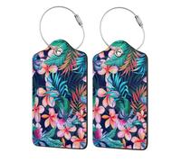 WKSGDSG 2-Pack Luggage Tags for Suitcases, Tropical Flowers, Personalized Aesthetic PU Leather Baggage Tags with Privacy Protection, Luggage Identifier Travel Id Tag for Cruise Vacations, 2 PCS