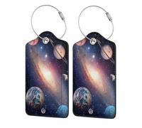 WKSGDSG 2-Pack Luggage Tags for Suitcases, Universe Galaxy, Personalized Aesthetic Pu Leather Baggage Tags with Privacy Protection, Luggage Identifier Travel Id Tag for Cruise Vacations