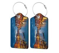 WKSGDSG 2-Pack Luggage Tags for Suitcases, Venice Night, Personalized Aesthetic PU Leather Baggage Tags with Privacy Protection, Luggage Identifier Travel Id Tag for Cruise Vacations, 2 PCS