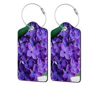 WKSGDSG 2-Pack Luggage Tags for Suitcases, Violet Flower, Personalized Aesthetic PU Leather Baggage Tags with Privacy Protection, Luggage Identifier Travel Id Tag for Cruise Vacations, 2 PCS