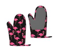 WKSGDSG 2 Pcs Of Silicone Oven Mitts, Flamingos 3 Layers Heat Resistant Oven Gloves, Non-Slip Grip Surfaces Kitchen Gloves For Cooking, Machine Washable Cooking Gloves With Hanging Loops
