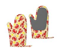 WKSGDSG 2 Pcs Of Silicone Oven Mitts, Lobster And Crab 3 Layers Heat Resistant Oven Gloves, Non-Slip Grip Surfaces Kitchen Gloves For Cooking, Machine Washable Cooking Gloves With Hanging Loops