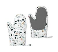 WKSGDSG 2 Pcs Of Silicone Oven Mitts, Terrazzo Marble Pastel 3 Layers Heat Resistant Oven Gloves, Non-Slip Grip Surfaces Kitchen Gloves For Cooking, Machine Washable Cooking Gloves With Hanging Loops