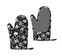 WKSGDSG 2 Pcs Of Silicone Oven Mitts, White Punk Skull 3 Layers Heat Resistant Oven Gloves, Non-Slip Grip Surfaces Kitchen Gloves For Cooking, Machine Washable Cooking Gloves With Hanging Loops