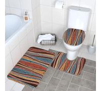 WKSGDSG Bathroom Rug Set 3-Piece, Plush Non-Slip Doormat With U-Shaped Toilet Mat & O-Shaped Lid Cover, Colorful Stripes Area Rug 40x60cm, Flannel Shaggy Absorbent Floor Mats For Bath Tub