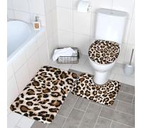 WKSGDSG Bathroom Rug Set 3-Piece, Plush Non-Slip Doormat With U-Shaped Toilet Mat & O-Shaped Lid Cover, Leopard Print Area Rug 40x60cm, Flannel Shaggy Absorbent Floor Mats For Bath Tub