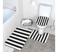 WKSGDSG Bathroom Rug Set 3-Piece, Plush Non-Slip Doormat With U-Shaped Toilet Mat & O-Shaped Lid Cover, Black White Stripes Area Rug 40x60cm, Flannel Shaggy Absorbent Floor Mats For Bath Tub