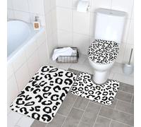 WKSGDSG Bathroom Rug Set 3-Piece, Plush Non-Slip Doormat With U-Shaped Toilet Mat & O-Shaped Lid Cover, Black White Leopard Print Area Rug 40x60cm, Flannel Shaggy Absorbent Floor Mats For Bath Tub