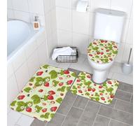 WKSGDSG Bathroom Rug Set 3-Piece, Plush Non-Slip Doormat With U-Shaped Toilet Mat & O-Shaped Lid Cover, Lovely Strawberry Area Rug 40x60cm, Flannel Shaggy Absorbent Floor Mats For Bath Tub