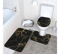 WKSGDSG Bathroom Rug Set 3-Piece, Plush Non-Slip Doormat With U-Shaped Toilet Mat & O-Shaped Lid Cover, Gold Black Wallpaper Area Rug 40x60cm, Flannel Shaggy Absorbent Floor Mats For Bath Tub