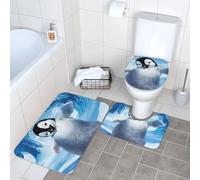 WKSGDSG Bathroom Rug Set 3-Piece, Plush Non-Slip Doormat With U-Shaped Toilet Mat & O-Shaped Lid Cover, Cute Penguins Area Rug 40x60cm, Flannel Shaggy Absorbent Floor Mats For Bath Tub