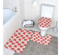 WKSGDSG Bathroom Rug Set 3-Piece, Plush Non-Slip Doormat With U-Shaped Toilet Mat & O-Shaped Lid Cover, Strawberry Area Rug 40x60cm, Flannel Shaggy Absorbent Floor Mats For Bath Tub