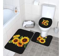 WKSGDSG Bathroom Rug Set 3-Piece, Plush Non-Slip Doormat With U-Shaped Toilet Mat & O-Shaped Lid Cover, Summer Sunflower Area Rug 40x60cm, Flannel Shaggy Absorbent Floor Mats For Bath Tub