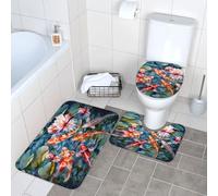 WKSGDSG Bathroom Rug Set 3-Piece, Plush Non-Slip Doormat With U-Shaped Toilet Mat & O-Shaped Lid Cover, Fish Area Rug 40x60cm, Flannel Shaggy Absorbent Floor Mats For Bath Tub