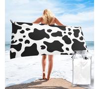 WKSGDSG Black And White Cow Print Beach Towel, quick dry beach towels for travel, Microfiber Beach Towels for Adults Oversized Absorbent Sand Free Beach Towel for Women Girls, with pocket