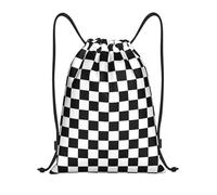 WKSGDSG Black White Checkered Print Drawstring Backpack Waterproof Gym Bag with Adjustable Lightweight Swim Pool Bag for Men Women Beach Bag Sport String Bag Shopping Travel Sackpack