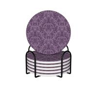 WKSGDSG Ceramic Coaster Set Of 6, Purple Round Coasters For Drinks With Cork Base And Metal Holder Absorbent Anti Slip Coasters For Coffee Table Room Bar Home Decor Housewarming Gifts