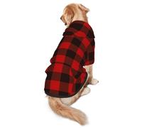 WKSGDSG Cozy Hoodie For Medium Large Dogs, Plaid Red And Black, Cold Weather Warm Dog Sweatshirt With Hood & Pocket, Soft Fabric Pullover Winter Clothes For Pets, Adjustable Dog Hoodie For Daily Walk