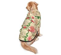 WKSGDSG Cozy Hoodie For Medium Large Dogs, Red White Peonies, Cold Weather Warm Dog Sweatshirt With Hood & Pocket, Soft Fabric Pullover Winter Clothes For Pets, Adjustable Dog Hoodie For Daily Walk