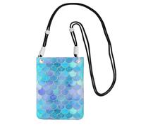 WKSGDSG Crossbody Phone Pouch For Women Men, Gold Mermaid Scale Wallet Bag, Small Crossbody Bag For Travel Essentials Commute, Waterproof Rfid Blocking Card Holder Purse, Adjustable Black Strap