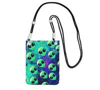 WKSGDSG Crossbody Phone Pouch For Women Men, Green Aliens Wallet Bag, Small Crossbody Bag For Travel Essentials Commute, Waterproof Rfid Blocking Card Holder Purse, Adjustable Black Strap