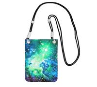 WKSGDSG Crossbody Phone Pouch For Women Men, Green Blue Purple Galaxy Wallet Bag, Small Crossbody Bag For Travel Essentials Commute, Waterproof Rfid Blocking Card Holder Purse, Adjustable Black Strap