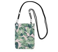 WKSGDSG Crossbody Phone Pouch For Women Men, Green Palm Tree Leaves Wallet Bag, Small Crossbody Bag For Travel Essentials Commute, Waterproof Rfid Blocking Card Holder Purse, Adjustable Black Strap